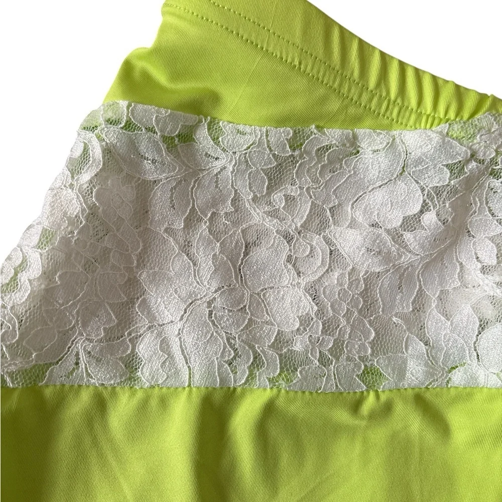 Lace-Trimmed Lime Green Flare Pants - Picture 5 of 5